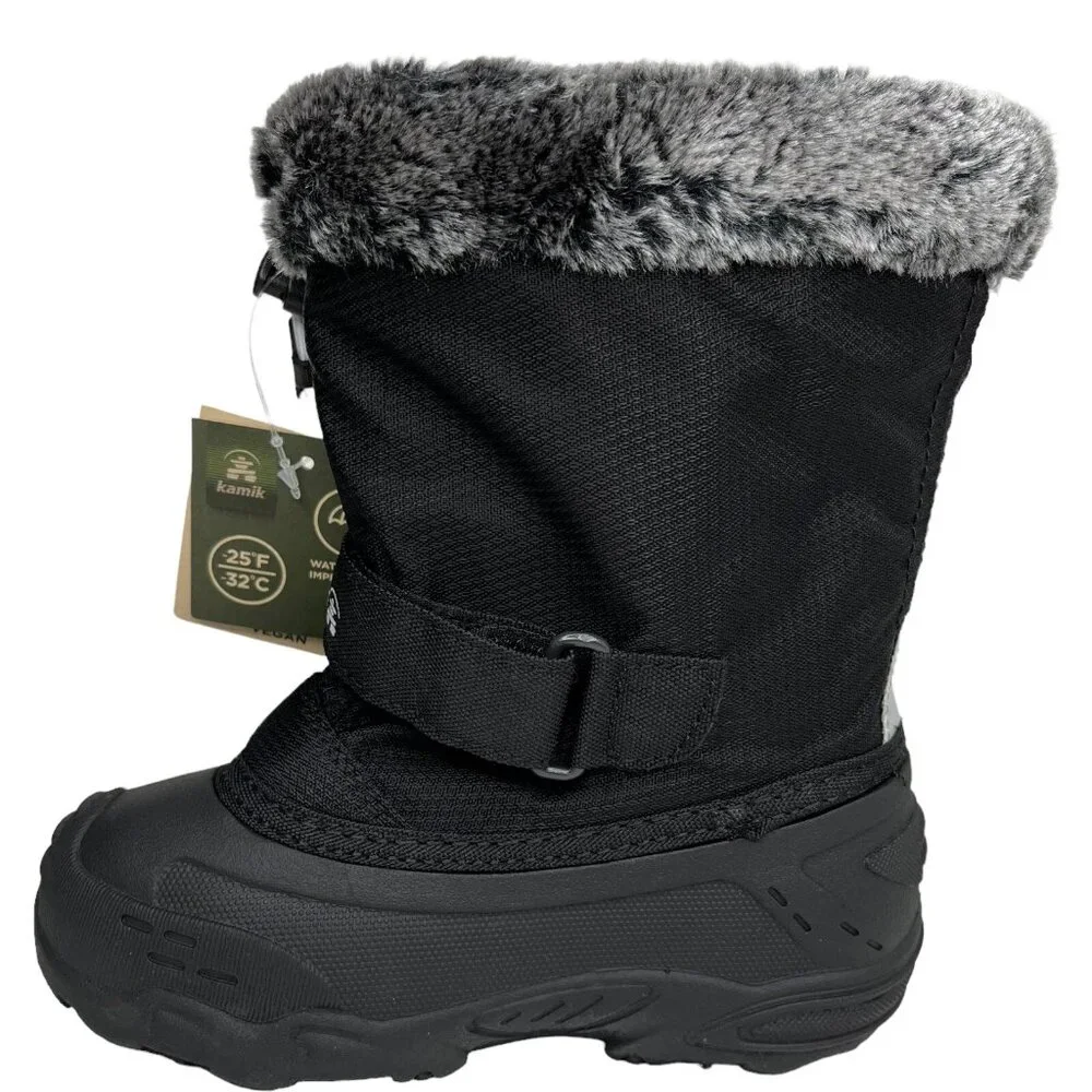 Kamik‎ Toddler Boy Girls Waterproof Snow Boots Size 9 Black Vegan Winter Shoes